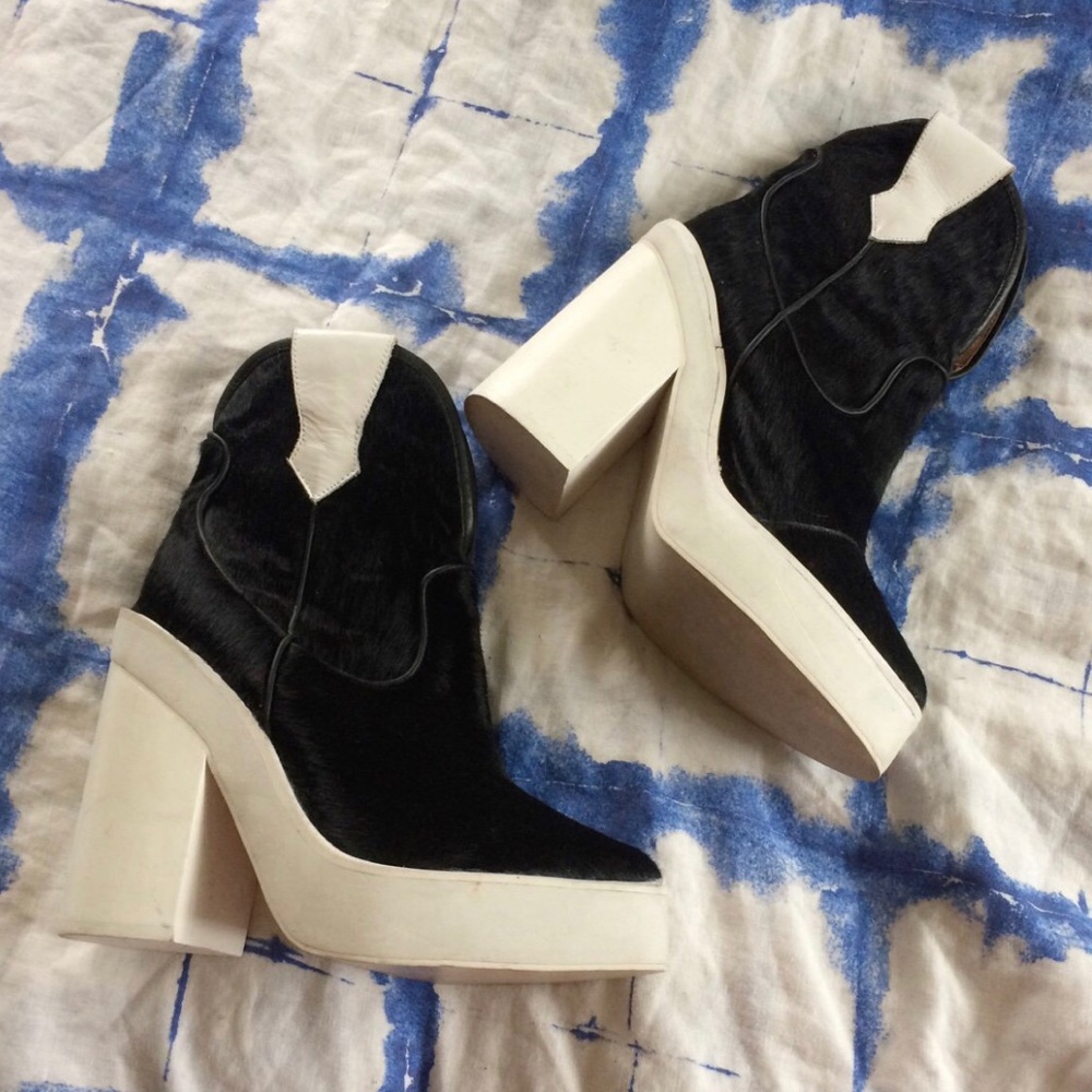 Jeffrey Campbell calf hair western platforms boot